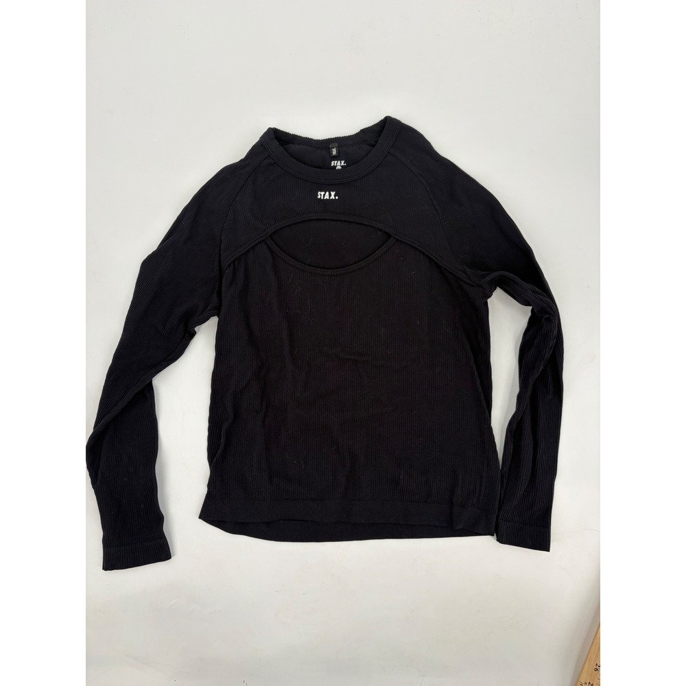STAX. Black Ribbed Cutout Long Sleeve Top Athletic Streetwear 2XL